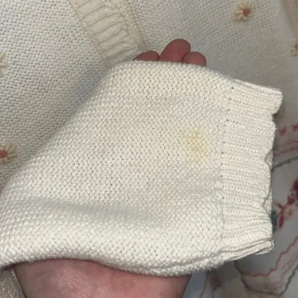 Vintage Knit Cardigan Sweater Small Oversized Knit Roses Grannycore Embroidered - Picture 4 of 6